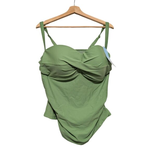 Nicole Miller Studio Green Swim Top Womens 2X Adjustable Fit Waist Tummy Control - Picture 1 of 10